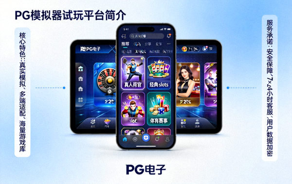PG电子官方简介配图，展示PG模拟器试玩平台的核心特色与服务承诺