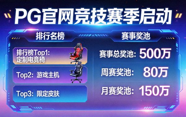 PG官网竞技赛季启动宣传图，展示排行榜大奖与赛事奖池信息