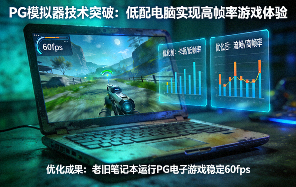 PG模拟器技术突破新闻配图，展示低配电脑高帧率试玩PG电子游戏的优化成果